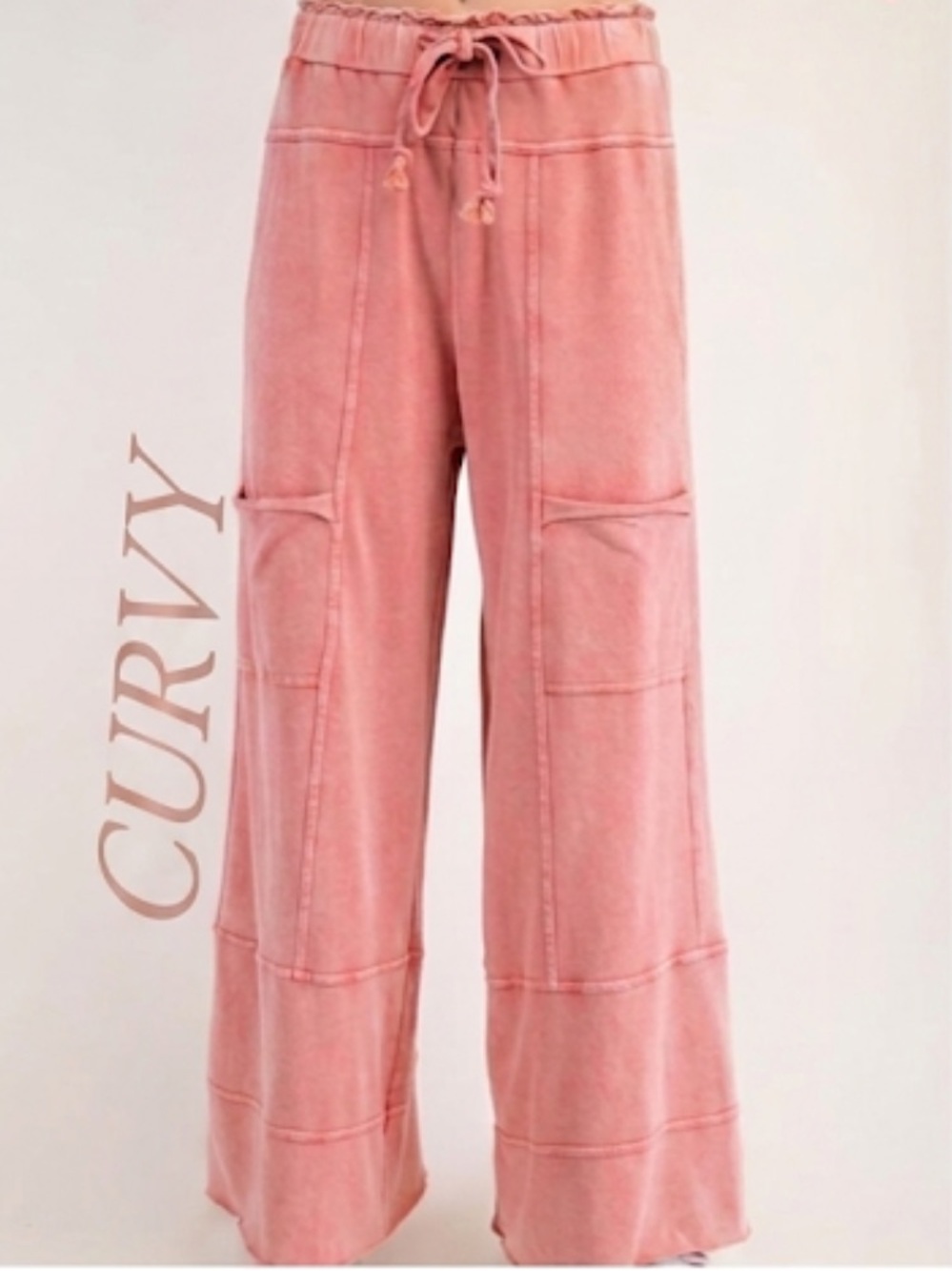 💕LAST ONE! Easel Plus Size Pink Wide-Leg Drawstring Pants